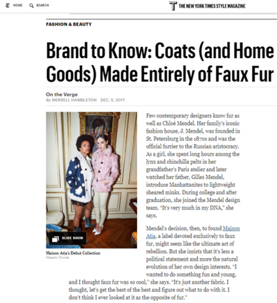 T MAGAZINE - Brand to Know: Coats (and Home Goods) Made Entirely of Faux Fur