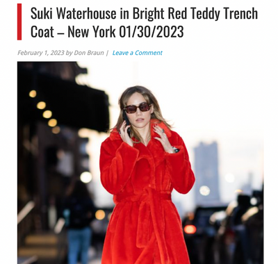CelebMafia - Suki Waterhouse in Bright Red Teddy Trench Coat