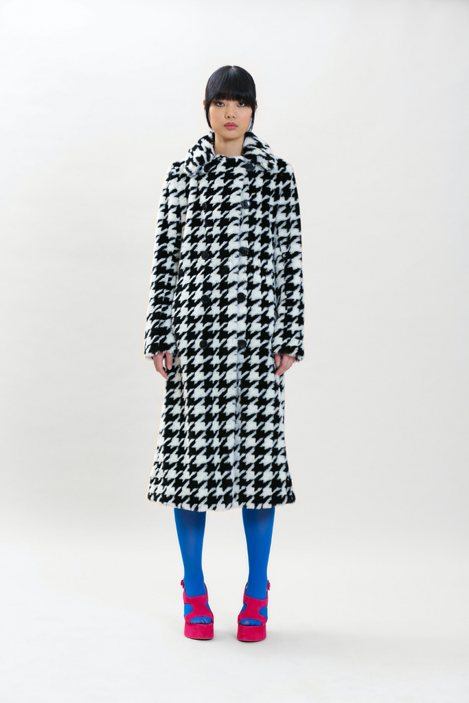 Catherine Houndstooth Coat Faux Fur