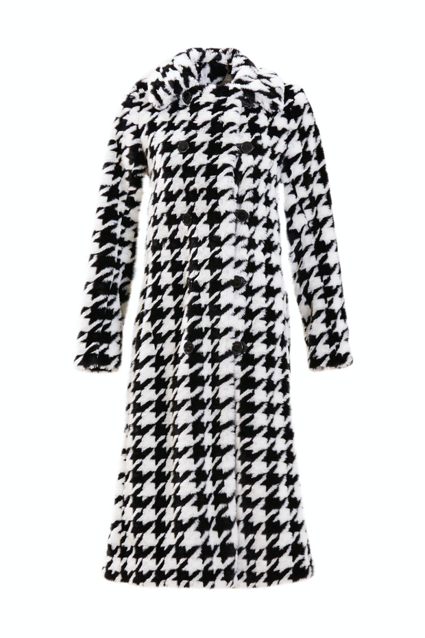 Catherine Houndstooth Coat Faux Fur